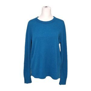 Halogen Teal 100% Cashmere Crewneck Side-Slit Pullover Sweater Women's Medium